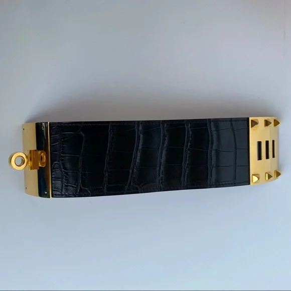 HERMÈS Kelly Dog Extreme cuff black alligator gold - Picture 7 of 9